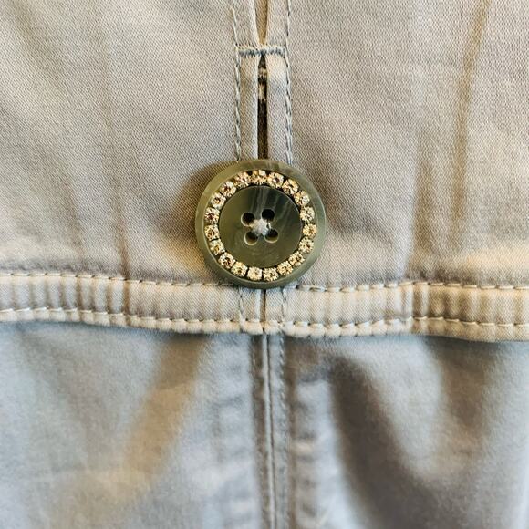 WHBM grey short trench belted jacket crystal buttons size 12 NEW - Picture 16 of 16